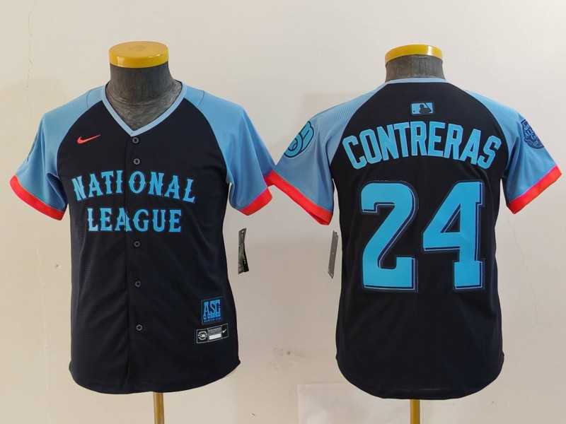 Youth Milwaukee Brewers #24 William Contreras Number Navy 2024 All Star Limited Stitched Jersey->2024 mlb all-star->MLB Jersey
